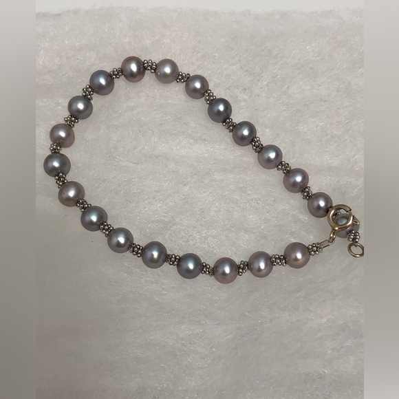 14K Gold Clasp & Spacer Beads Fresh Water Pearl Beaded Bracelet 7 in - Picture 1 of 10